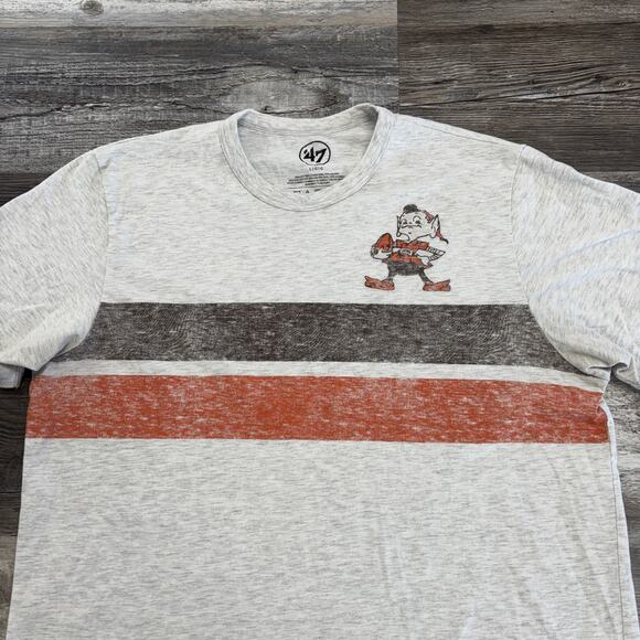 '47 Brand Cleveland Browns Heather Gray Mens L Brownie Elf‎ Chest Stripe T-Shirt - Picture 1 of 7